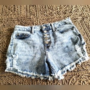 Indigo Rein Acid Wash Distressed/Raw Hem Button Fly Shorts | Size 28 | NWOT